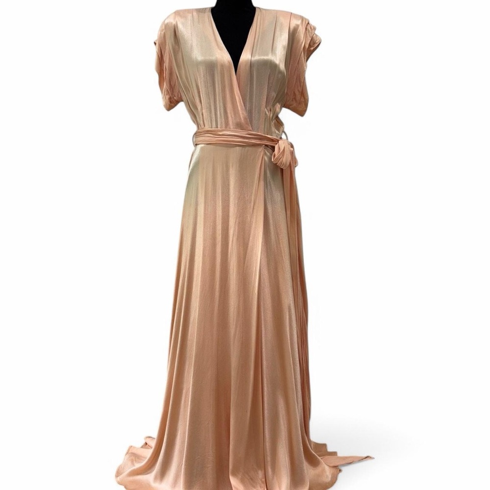 Vintage 1930s Satin Peach Wrap Maxi Dress